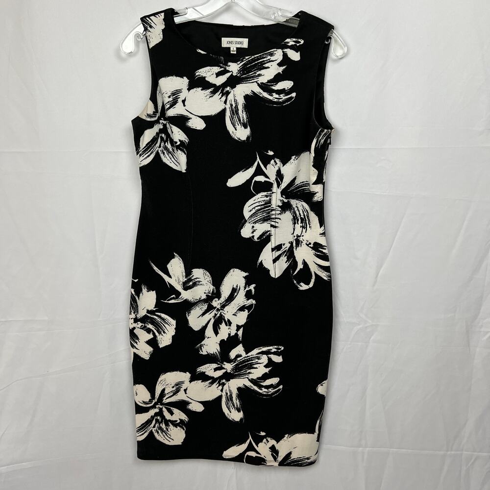 Jones Studio Sheath Dress Women Floral Black White Size 6